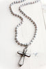 Large Faceted Crystal Cross Pendant on Silver Freshwater Pearls Necklace