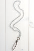 Hand Soldered Crystal Pendant on Iridescent Blue Gray Rosary Bead Necklace