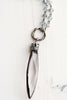 Hand Soldered Crystal Pendant on Iridescent Blue Gray Rosary Bead Necklace