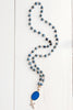 Gold Pavé Cross Drop on Sodalite Rosary Bead Necklace