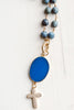 Gold Pavé Cross Drop on Sodalite Rosary Bead Necklace