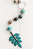 Verdigris Blue Green Leaf Pendant with Crystals on Faceted Amazonite Sterling Silver Chain Drop Necklace