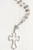 Crystal Pavé Sterling Silver Cross and Fleur de Lis on Labradorite Stone Sterling Silver Necklace
