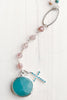 Faceted Amazonite Stone & Cross Pendant on Amazonite, Pearl & Morganite Necklace