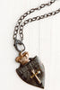 Hand Soldered Two Tone Armorial Shield Pendant on Gunmetal Chain Necklace
