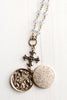 The Lord's Prayer Bronze Pendant on Crystal Gray Rosary Bead Necklace