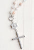 Silver Pavé Cross & Flower Pendant on Aquamarine and Morganite Gemstone Necklace