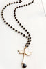 Matte Gold Dragonfly Pendant on Faceted Black Agate Necklace
