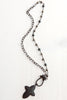 Mixed Rosary Bead & Chain Necklace with Pavé Black Crystal Cross Pendant