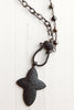 Mixed Rosary Bead & Chain Necklace with Pavé Black Crystal Cross Pendant