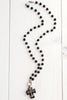 Onyx Rosary Chain Necklace with Black Howlite Tibetan Cross Pendant