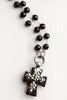 Onyx Rosary Chain Necklace with Black Howlite Tibetan Cross Pendant