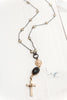 Gunmetal, Gold and Crystal Delicate Cross Pendant Necklace