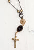 Gunmetal, Gold and Crystal Delicate Cross Pendant Necklace