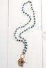 Layered Sterling Silver Sapphire Turkish Cross Pendant on Sodalite Rosary Chain Necklace