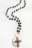 Layered Sterling Silver Sapphire Turkish Cross Pendant on Sodalite Rosary Chain Necklace