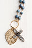 Layered Sterling Silver Sapphire Turkish Cross Pendant on Sodalite Rosary Chain Necklace
