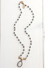 Vintage Embossed Intaglio Crystal Angel Pendant on Hematite and Gold Rosary Chain Necklace