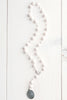 Vintage Medallion Pendant on White Freshwater Pearl and Sterling Silver Y Necklace