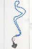 Intricate Heart & White Quartz Pendant on Blue Quartz Beaded Rosary Chain