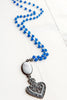 Intricate Heart & White Quartz Pendant on Blue Quartz Beaded Rosary Chain