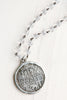 Hand Soldered Ancient Coin Pendant on Faceted Crystal Rosary Bead Necklace