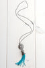 Turkish Bronze Micropave Pendant with Tassel and Pink Chalcedony Center Necklace