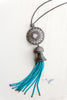 Turkish Bronze Micropave Pendant with Tassel and Pink Chalcedony Center Necklace