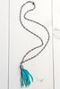 Pavé and Blue Howlite Beaded Tassel Pendant on Gunmetal & Crystal Chain Necklace