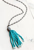 Pavé and Blue Howlite Beaded Tassel Pendant on Gunmetal & Crystal Chain Necklace