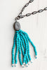 Pavé and Blue Howlite Beaded Tassel Pendant on Gunmetal & Crystal Chain Necklace