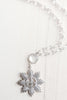 Sparkling Pavé Starburst Fleur-de-Lis Pendant on Faceted Crystal Rosary Bead Necklace