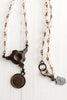 Dark Bronze Rose and Coin Pendant on Amber Quartz Rosary Chain