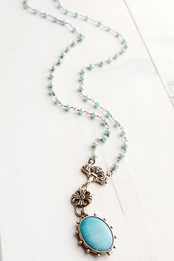 Bronze and Amazonite Rosary Chain Necklace