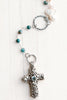 Balinese Silver Blue Topaz Pendant on a Y-Shaped Morganite, Pearl and Amazonite Gemstone Rosary Chain Necklace
