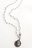 White Chalcedony Rosary Chain Short Necklace with Pavé Clasp & Ancient Coin