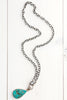 Turquoise and Silver Teardrop Pendant with Pavé Clasp on Silver Chain