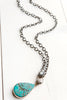Turquoise and Silver Teardrop Pendant with Pavé Clasp on Silver Chain