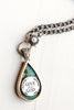 Turquoise and Silver Teardrop Pendant with Pavé Clasp on Silver Chain
