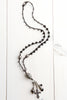 Black Agate and Clear Quartz Tibetan Bead Tassel Pendant Necklace with Mixed Charms