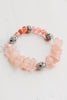 Coral Colored Quartz Crystal and Strawberry Quartz Stretch Bracelet with Silver Tone Beads