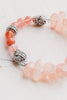 Coral Colored Quartz Crystal and Strawberry Quartz Stretch Bracelet with Silver Tone Beads