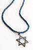 Sapphire Sterling Silver Star of David Judaica Pendant on Blue Sapphire Beaded Necklace