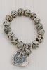 Matte Dalmatian Jasper Gemstone Bracelet with Cross Coin and Tourmalinated Quartz Drop