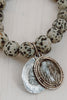Matte Dalmatian Jasper Gemstone Bracelet with Cross Coin and Tourmalinated Quartz Drop
