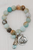 Multicolored Matte Amazonite Charm Bracelet with Coin Angel, Tibetan Drop and Cross