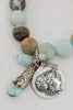 Multicolored Matte Amazonite Charm Bracelet with Coin Angel, Tibetan Drop and Cross