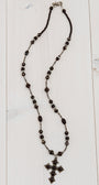 Vintage Black Onyx Cross on Black Onyx, Jasper, Hematite and Czech Turbine Bead Necklace