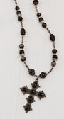 Vintage Black Onyx Cross on Black Onyx, Jasper, Hematite and Czech Turbine Bead Necklace