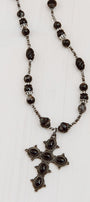 Vintage Black Onyx Cross on Black Onyx, Jasper, Hematite and Czech Turbine Bead Necklace